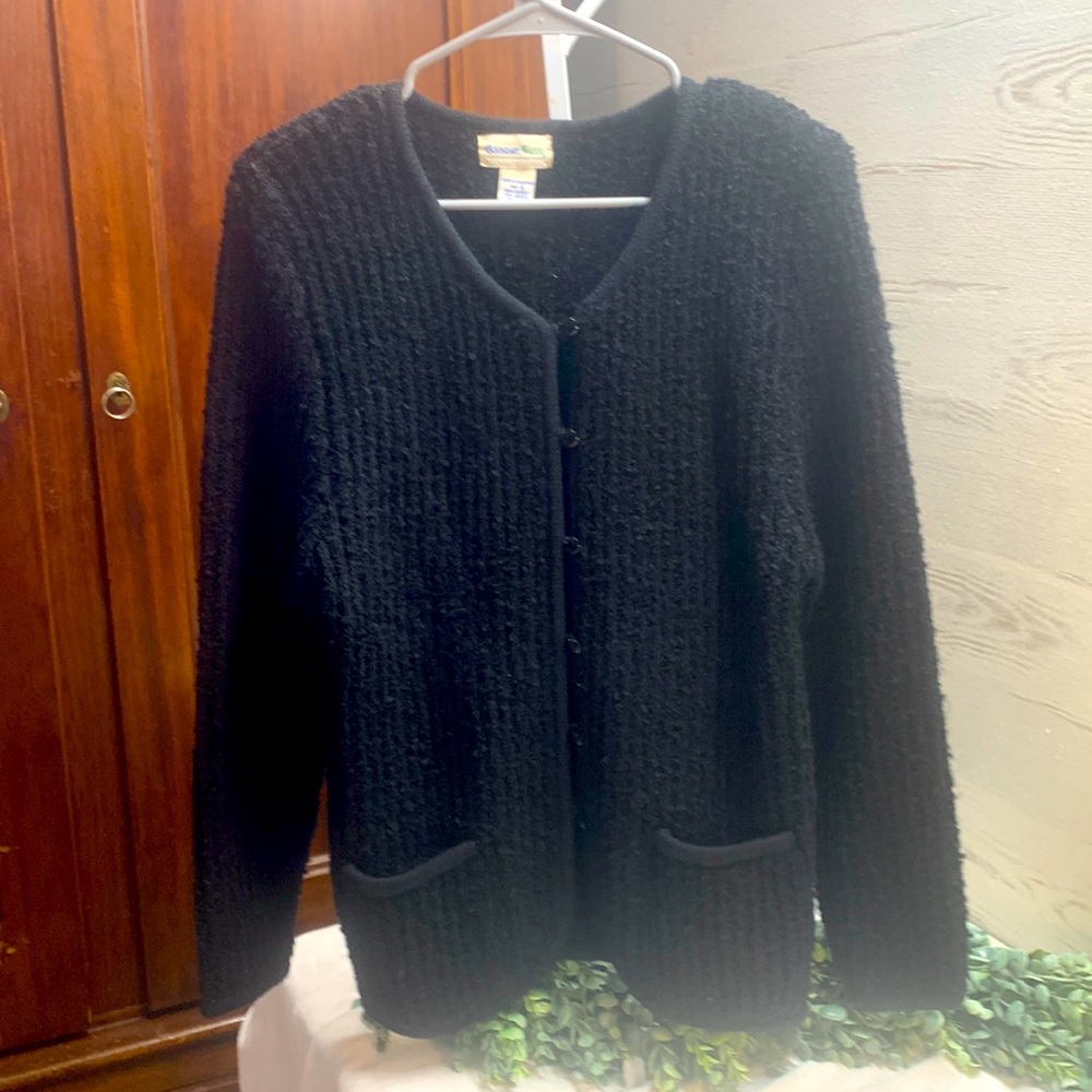 Boundary Waters black textured long sleeve button cardigan sweater size S